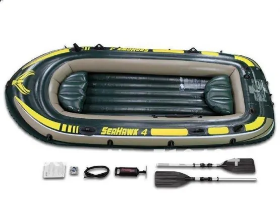 Inex 68351 Seahawk 4 Boat Set 138″x57″x19″ with Oars/ Pumps 4 Person