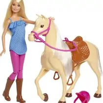 Barbie Doll FXH13 Blonde Wearing Riding Outfit with Helmet and Horse